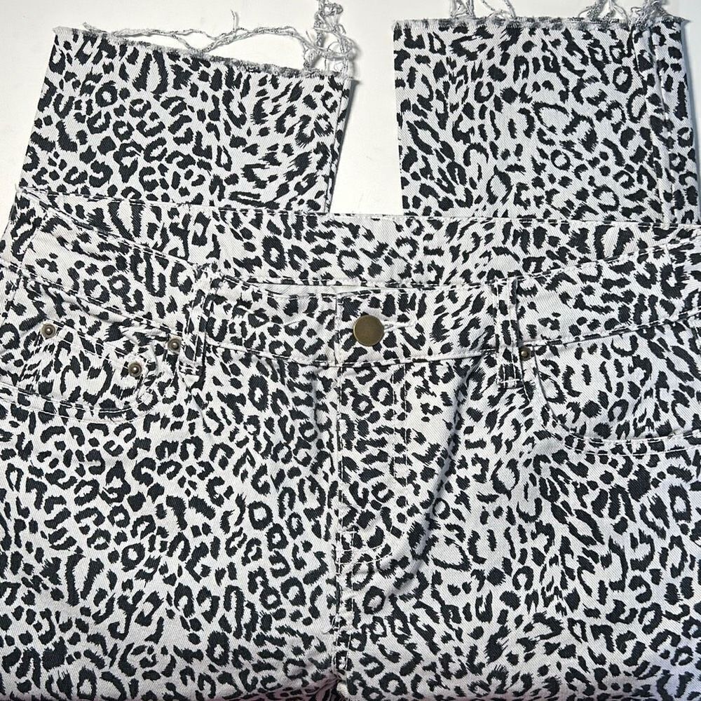 Garnet Hill Animal Print Denim Jeans Raw Edge sz4